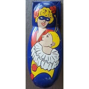 Vintage Mardi Gras Tin Clicker Noise Maker Masquerade Masked Lady Clown See Pic